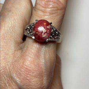 New Norwegian Thulite, Mozambique Garnet Ring Sz 8